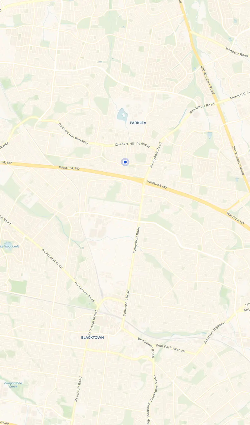Map of the Acacia Gardens service area and the surrounding suburbs we cover.