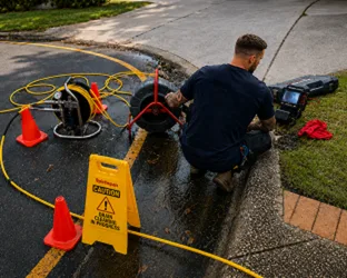 Plumber checking a blocked drain on a Acacia Gardens job